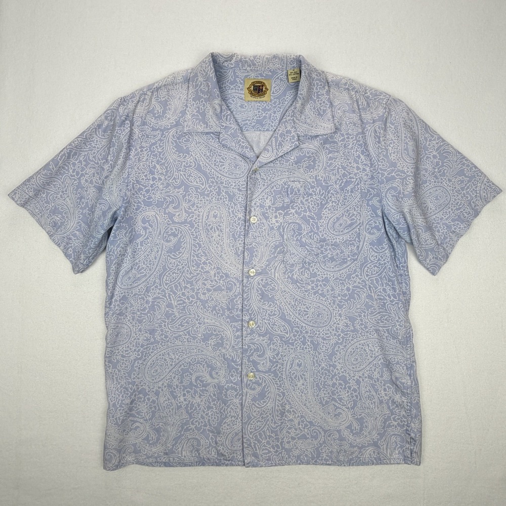 Pusser's West Indies Mens M Blue Paisley Silk Cotton Short Sleeve Camp Shirt